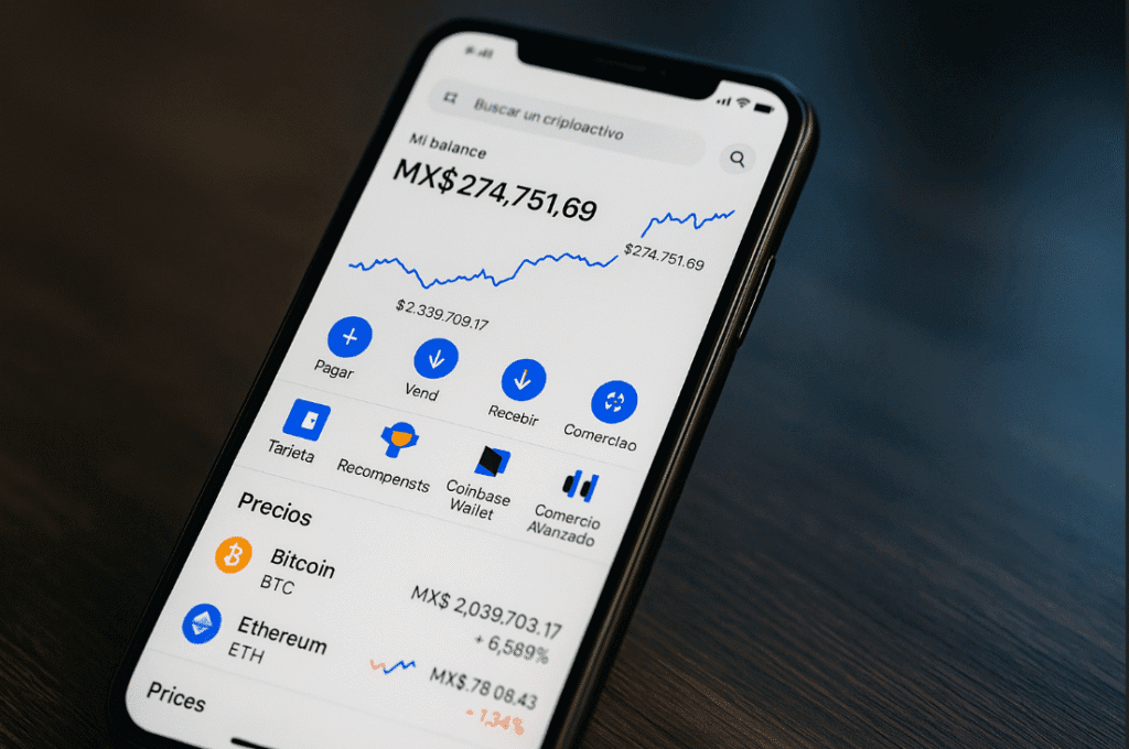 Captura de la app móvil de Coinbase mostrando cartera