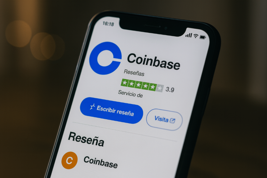 Captura Trustpilot de Coinbase mostrando calificación 3.9