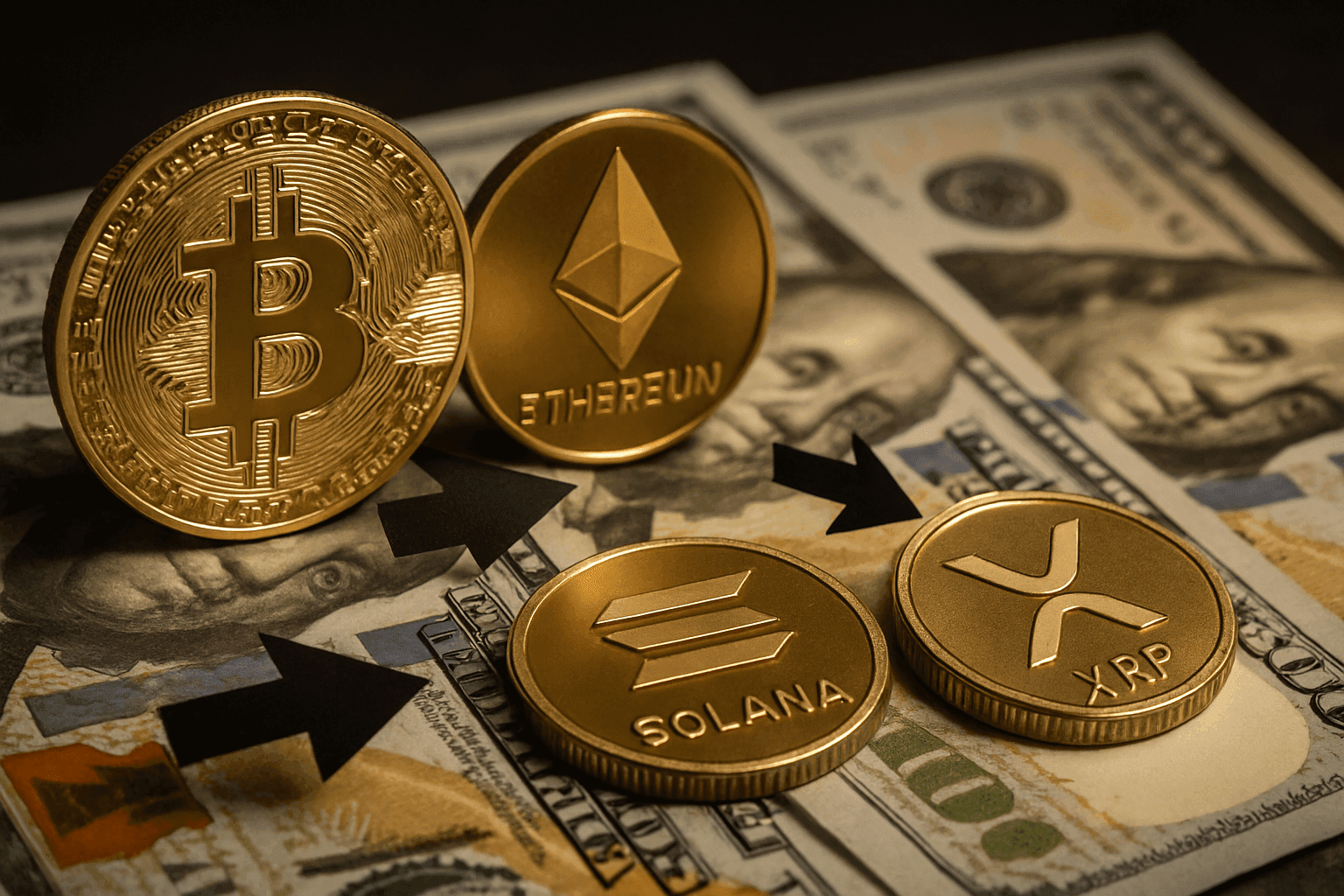 SALIDAS POR USD 1.140 MILLONES EN ETFS DE BITCOIN Y ETHEREUM IMPULSAN ROTACIÓN HACIA SOLANA Y XRP